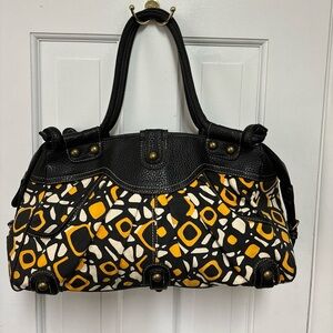 Limited Edition Geometric Pattern High Quality Handbag, Purse, Leather Trim EUC